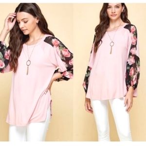 Date Night Pink Top with Floral Chiffon Sleeves✨️💖